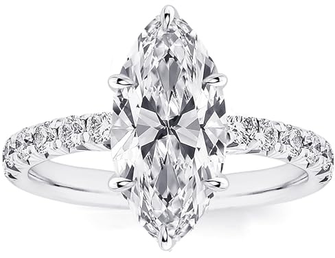 RURULUYA 2CT Solitaire Elongated Marquise Cut Engagement Ring for Women, Simulated Diamond Promise Ring in 925 Sterling Silver (Size 5#)