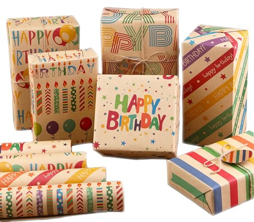 Carta Regalo Compleanno 70 x 50 cm Set 6 Fogli Rotolo Carta Regalo Happy Birthday