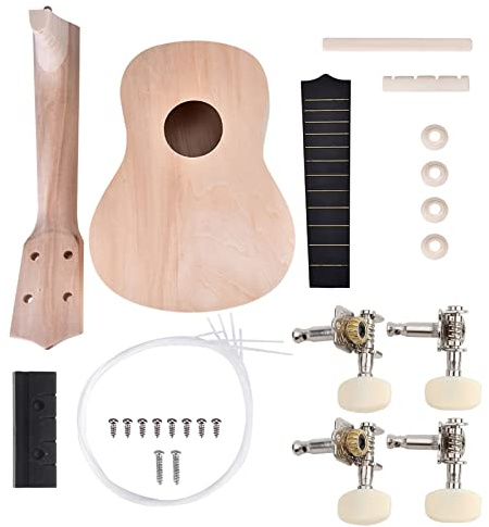 FLEXMAN DIY Ukulele Kit, 21 tums Basswood 4 String Ukelele DIY Kit, 20,8 X 6,8 X 2,1 Gör din egen Ukulele DIY Kit Present för barn Vänner Familj Amatör