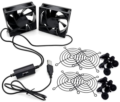 JZK Ventilateur 80 mm Dual 5 V USB DC avec 3 vitesses réglables - Ventilateur de boîtier PC - Ventilateur USB sans balais 8025 avec grilles métalliques pour ordinateur, routeur, CPU, TV Box, AVR