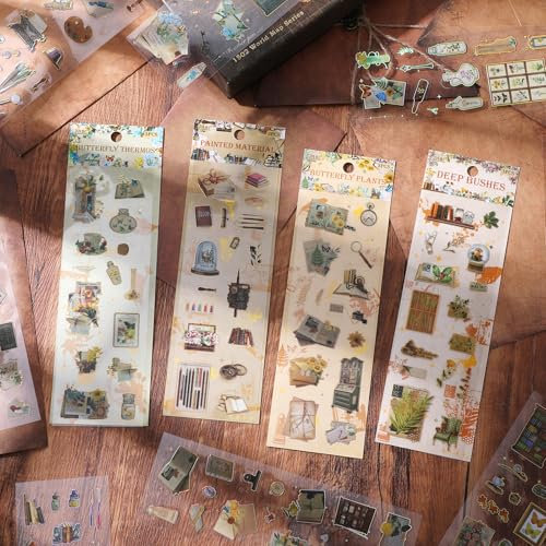 JIEYAO 240 Stück Scrapbooking Sticker, Vintage Scrapbooking Aufkleber Pre-cut Scrapbook Zubehör Wasserdicht Scrapbook Stickers Set für BulletJournal Tagebuch Planer Zeitplanbuch Agenda Kalender