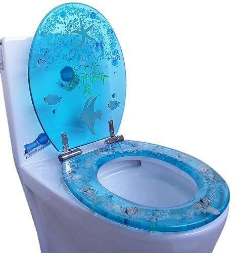 Generisch WC Deckel mit Absenkautomatik, Toilettendeckel, WC Sitz inkl Montagematerial, Toilettensitz mit tropischen Fischen transparente 3D-Effekte dekorative, Schnellbefestigung