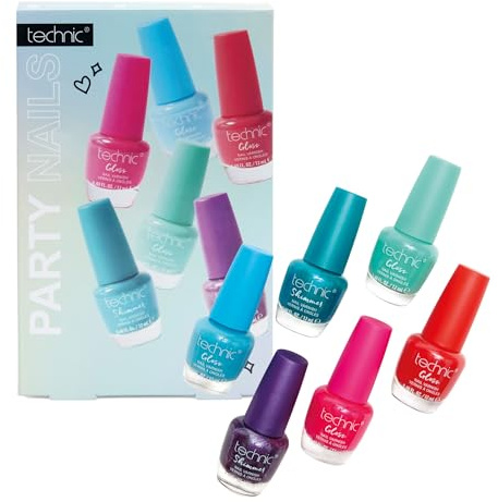 Technic Party Nails 6-Piece Nail Polish Set – Bold Brights & Shimmer Finishes for Show-Stopping Nails