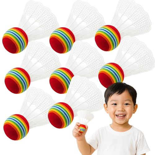 SOL 8pk Shuttlecocks, Badminton Nylon Plastic Birdies for Indoor and Outdoor Solo Play, Durable Rainbow Base Shuttle Cock Balls, Lightweight Recreational Training for Kids, Adults, Fun Play Solution
