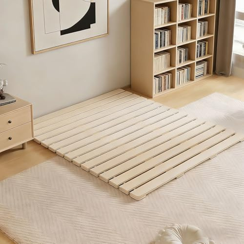 XIJIXILI Floor Bed Frame Japanese Bed Frame Foldable Slatted Bed Base Breathable and Moisture-Proof Frame Wooden Floor Platform Guest Tatami Mat (Full)