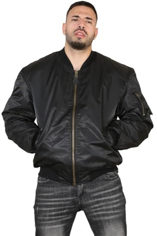 MA1 Bomber Jacket Mens Reversible Pilot Flight Coat Padded Military Air Force Lightweight Retro Biker Outerwear Brass Zip Utility Sleeve Pocket Orange Lining Black L