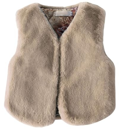 Chanpning Gilet en Fausse Fourrure Enfant Fille Col En V Manteau Veste Peluche Sans Manches Couleur Unie Gilet En Polaire Épaissir Blouson Hiver Chaud Manteaux