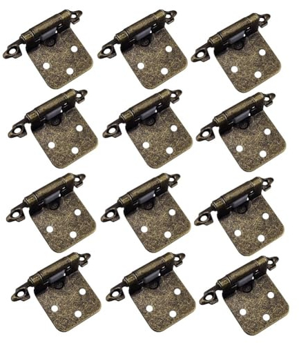 Wodsty Antue - 12 (6 paia) cerniere in ottone S-Sing per armadio cucina e bagno con viti, semicircolate, sovrapposizione da 1/2 pollici, struttura frontale