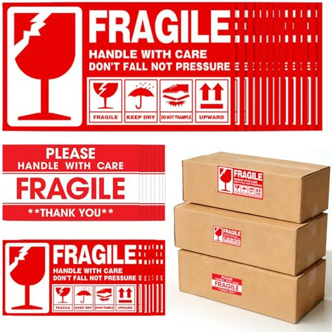 440 étiquettes d'avertissement Fragile Autocollants Avec Inscription En Anglais Handle With Care Autocollants Fragiles Poignée Fragile Surdimensionné et Accrocheur Autocollant rouge