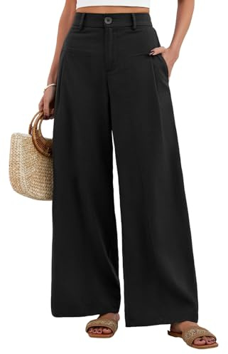 Fashora Pantalon Femme Été Lin Pantalons Taille Elastique | Pantalons Chic et Elegant, Pantacourt Léger, Décontractés Palazzo, Longueur Pants, Jambe Large avec Poches Pantalon Ample