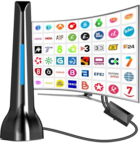 Antena TV Interior para Smart TV，Antena TDT 4K 1080P HD, Antena Amplificada de Largo Alcance 360°, Recepción de Señal Fuerte para Ver Canales Locales