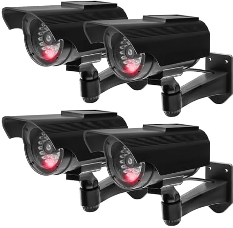 4 pezzi fotocamera solare finta finta operazione simulata Dummy Surveillance telecamera di sorveglianza con LED lampeggiante, fotocamera Atrappa esterna per parete soffitto interno ed esterno