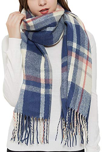 Wander Agio Womens Fashion Long Shawl Big Scarves Grid Winter Warm Large Plaid Scarf Blue 3