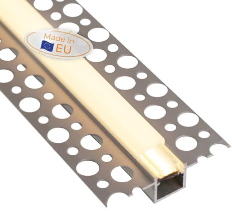 Alupona FEDA 5er-Set LED Trockenbauprofil – eloxiertes Aluminiumprofil 2 m für LED-Streifen bis 10 mm | Flächenbündiger Einbau in 12,5 mm Gipskarton | Deckenprofil Wandprofil