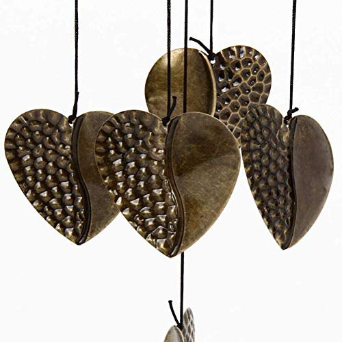 Aluminium and Wood Garden Wind Chime with Love Heart Pendant - Rustic Metal Rain Chain Outdoor Decoration