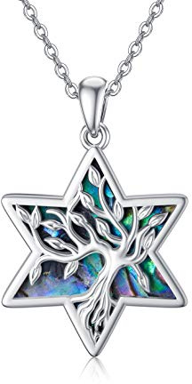 YAFEINI Tree of Life Necklace 925 Sterling Silver Abalone Star of David Pendant Jewelry Gifts for Women