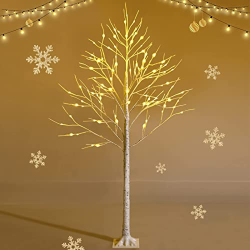RELAX4LIFE Albero di Natale Nudo 180 cm con LED, Albero Realistico Con Rami Nudi senza Foglie in PVC, 96 Luci LED Bianco Caldo, Tronco Intero con Base di Radici per Feste, Bianco (180 cm)