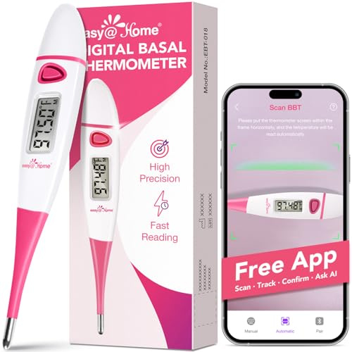 Easy@Home Basal Body Thermometer: BBT for Fertility Prediction with Memory Recall - Accurate Digital Basal Thermometer for Temperature Monitoring with Premom App - EBT-018 (Pink)