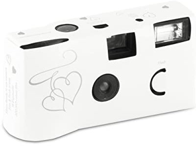 Weddingstar Lot de 10 appareils photo jetables avec flash - Cœurs enchantés argentés