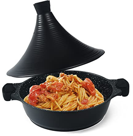 Scheffler Tajine Topf - Marokkanische Tagine 32cm Antihaftbeschichtung aus Aluminium mit kegelförmigem (32CM-Black)
