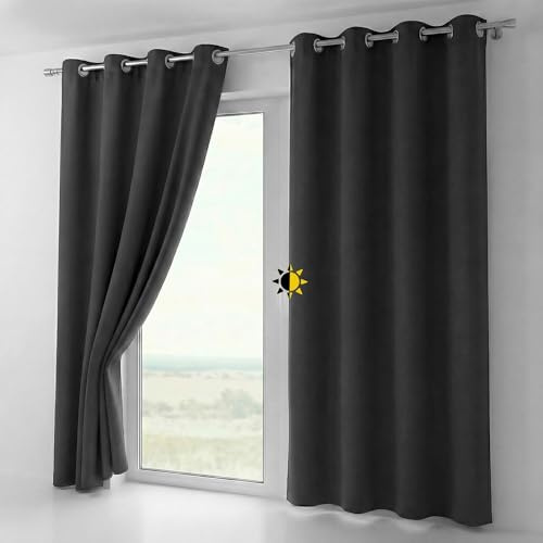 BEAUTEX Verdunkelungsgardine mit Ösen, Blackout Ösenschal Blickdicht abdunkelnd, Größe und Farbe wählbar (Breite: 140 cm, Höhe: 225 cm, Dunkelgrau)