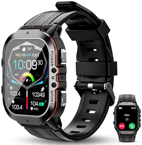 OUKITEL BT20 Montre Connectée Homme Militaire,1.96Smartwatch Homme avec Appel Bluetooth,Étanche 5ATM,24/7 Moniteur de Fréquence Cardiaque Podometre et Sommeil,100+Sportifs,Smartwatch pour Android iOS