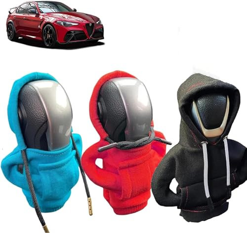 Lonnalee Sudadera con capucha para palanca de cambios, 3 piezas, funda para pomo de palanca de cambios, funda para palanca de cambios, sudadera con capucha para coche, decoración en negro y gris
