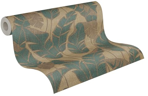 A.S. Création Carta da parati con foglie, beige, verde, giada 395022 – Carta da parati in tessuto non tessuto di alta qualità con piante per stanze diverse, 10,05 m x 0,53 m, made in Germany