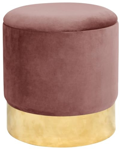 AKORD | Puf en Velutto Dorado | Reposapiés | Contenedor para Pequeños Objetos | Suelo de Metal | Acolchado | Puf Decorativo | para la Sala de Estar y el Dormitorio | Rosa