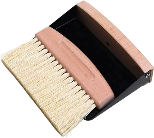 Ensemble Pelle et Balai, Balai de Table, Ensemble de Balayage de Table en Bois et métal, Mini Pelle à poussière et Balai à Main, Poils en Nylon, Noir