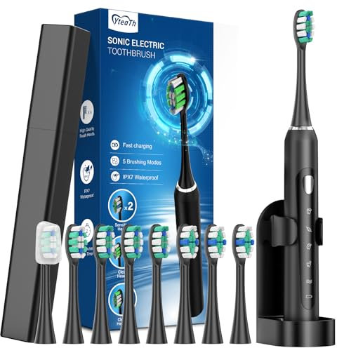 Elektrische Zahnbürste für Erwachsene - Elektrische Schallzahnbürste mit 8 Bürstenköpfen und Reiseetui, eine Ladung für 60 Tage, 5 Modi, 2-Minuten-Timer, Zahnbürsten Elektrische