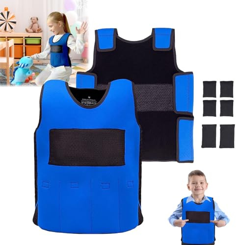 Gilet con Pesi per Bambini, Gilet a Compressione Gilet con Pesi Gilet di Sicurezza per Bambini con Sovraccarico Sensoriale ABR Autismo ADHD Disturbo Gilet con Pesi 3 Libbre Peso Rimovibile, Blu