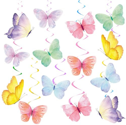 28 Piezas Mariposas Decoraciones de Remolinos, Mariposa Decoración Colgante, Mariposas Decorativas Niña, Mariposa Decoracion Cumpleaños, Decorativas Mariposas para Cumpleaños, Primavera Verano Fiesta