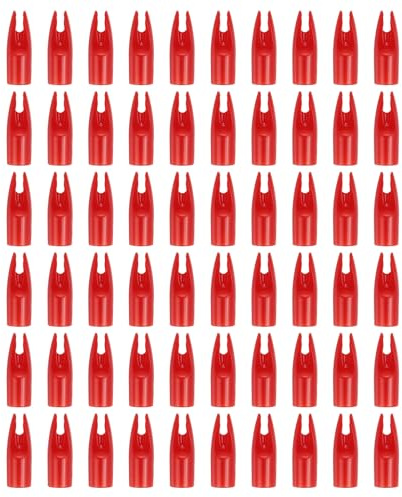 PATIKIL Tiro con Arco Frecce Cocche 7mm 60pz Plastica Colla Freccia Cocca Sostituzione per Caccia Frecce Composto Arco Ricurvo Arco Rosso