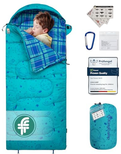 Kingcamp Sac de Couchage pour Enfant, en Flanelle, Sac de Couchage Portable Multifonction, Chaud et Confortable, imperméable, dépliable, idéal pour Le Camping, Les Voyages et Les activités
