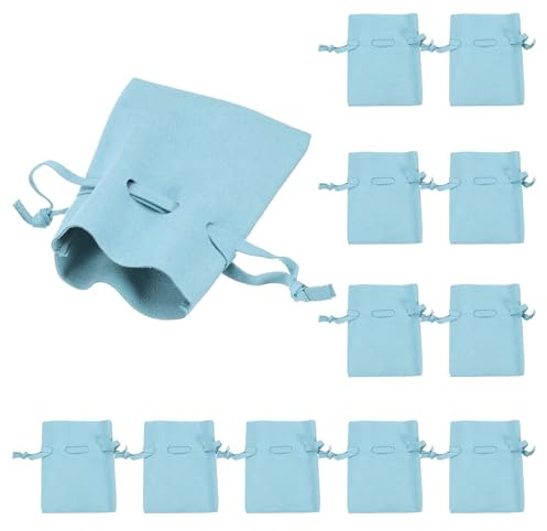 QUARKZMAN 12pz Sacchetto per Gioielli in Microfibra 3,5 × 2,7 Pollici, Mini Bustine per Gioielli con Coulisse per Sacchetto Regalo Gioielli Piccoli Collana Orecchini, Azzurro