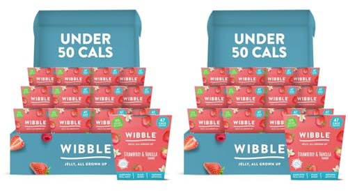 Wibble Jelly Pots, Real Strawberry Juice, Natural, Plant Based, Low Calorie, Nothing Artificial, Strawberry & Vanilla Flavour 12x150g, Sweets, Vegan Jelly Pots (Pack of 2)