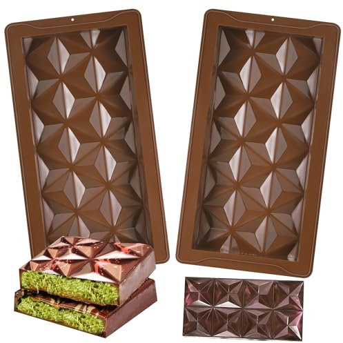 Hejo 2 Stück Schokoladenform Silikon Tief, Silikonform Schokolade Form, Mehrweg Dicke Schokoladentafel Form für Schoko Praline Süßigkeiten