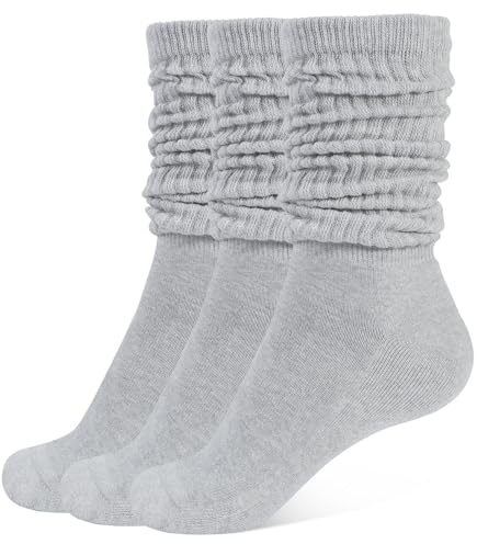 CLOSEMATE 3 Paar Kniestrümpfe Damen Lange Slouch Socken Baumwolle Stulpen Beinwärmer Beinstulpen Slouchy Socks 35-38 39-42 Einheitsgröße 3Grau