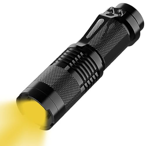 MIVOCS Mini-LED-Taschenlampe, 3500 K, gelbes Licht, 3 Leuchtmodi, wasserdicht, zoombar, Taschenlampe für den Außenbereich, robuste Metall-Taschenlampe für Outdoor, Camping, Nachtbeobachtung, Notfall
