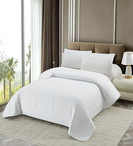 Nora Home Couette Été 280x240 pour lit 2 Personnes. Anti-acariens. Edredon Toutes Les Saisons Légère Blanc Garnissage 125 g/m². Fibre de Qualité 3D. Lavable en Machine - Fresh