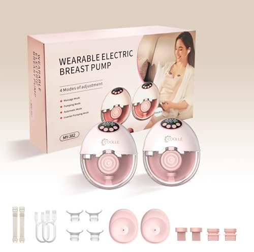 Electric Breast Pump Hands Free Wearable Portable Breastfeeding Pumps Wireless Hospital Grade Quiet Anti-Leaking with Voice Broadcast Heating 4 Mode 12 Levels Suction Double 24mm Pink, MY-382