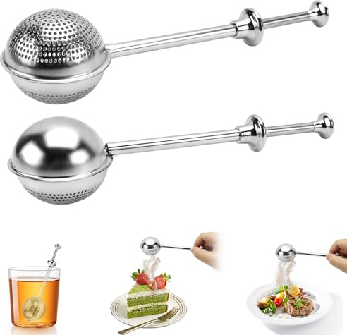 WPPQWP 2 coladores de té para té suelto, colador de té de acero inoxidable 304, mango telescópico, colador de té, pinzas de té, infusor de té, colador para harina, especias, cacao en polvo, fácil de