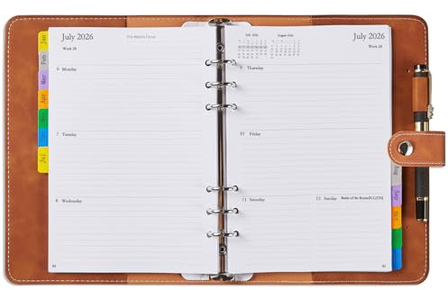 Kalender 2026 A5 Nachfüllbar, Terminplaner/Wochenplaner Ringbuch mit Tabs, Passwort Notizen Kontakt, Softcover Buchkalender 1 Woche 2 Seiten Organizer mit Tasche, Stiftschlaufe, Jan.26-Dez.26
