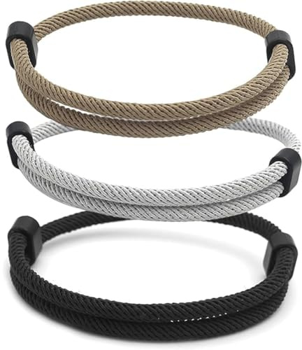 UIEXAY 3 Pièces Bracelet Corde Hommes, Bracelet Tissu Bracelet Surfeur Tissé À La Main, Bracelet Réglable En Paracorde Pour Hommes Et Femmes, Bracelet Étanche Et Résistant