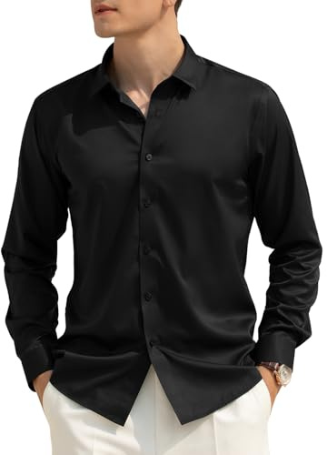 Casey Kevin Camicia No Stiro Uomo, Manica Lunga, Satin, Leggermente Lucido