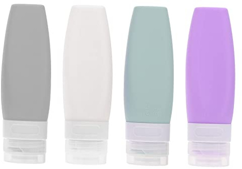 Healvian 4pcs Leakproof Refillable Bottles Travel Empty Squeezable Silicone Toiletry Lotion Shampoo Dispensing Bottles for Toiletries