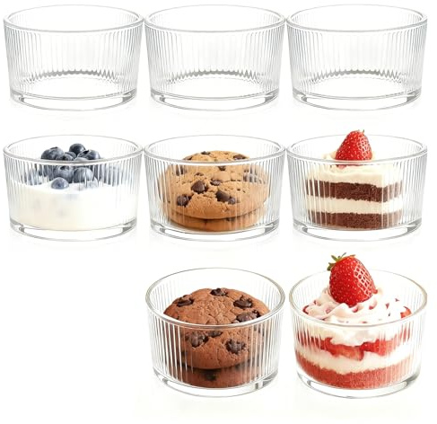 Cnwinu 8 Stück Set Dessertgläser Glas, 200ml Dessertschalen Glas, Runde Dessert Gläser, Spülmaschinenfest Dessertbecher, Kleine Dessertgläser, Glasschalen für Obst, Eisbecher, Tiramisu, Pudding