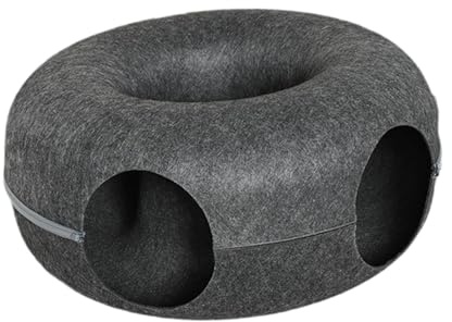 F Fityle Tunnel Chat Coussin Donut Tunnel Cercle Zippé Lit Chat Matériel Feutre Respirant pour Jeu Repos Cachette Convient à Chats Kittens Animaux Intérieur, Gris Foncé
