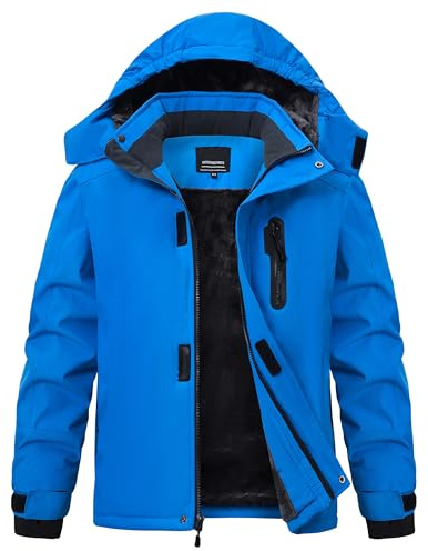 Buyboxs Boys Winter Jackets Fleece Lined Zipper Pockets Warm Waterproof Snowboard Coat for Kids Hardshell Ski Jacket with Hood Blue M (8-9)